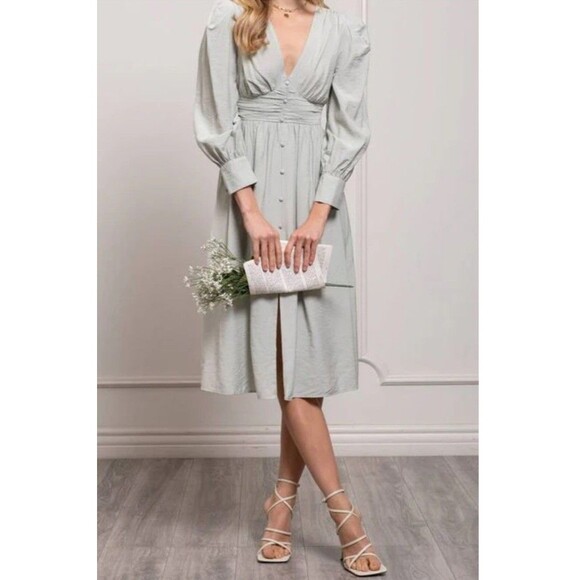 By The River NWT Mint Green Striped Dress Peasant Boho Size Medium Shimmery - Picture 1 of 16